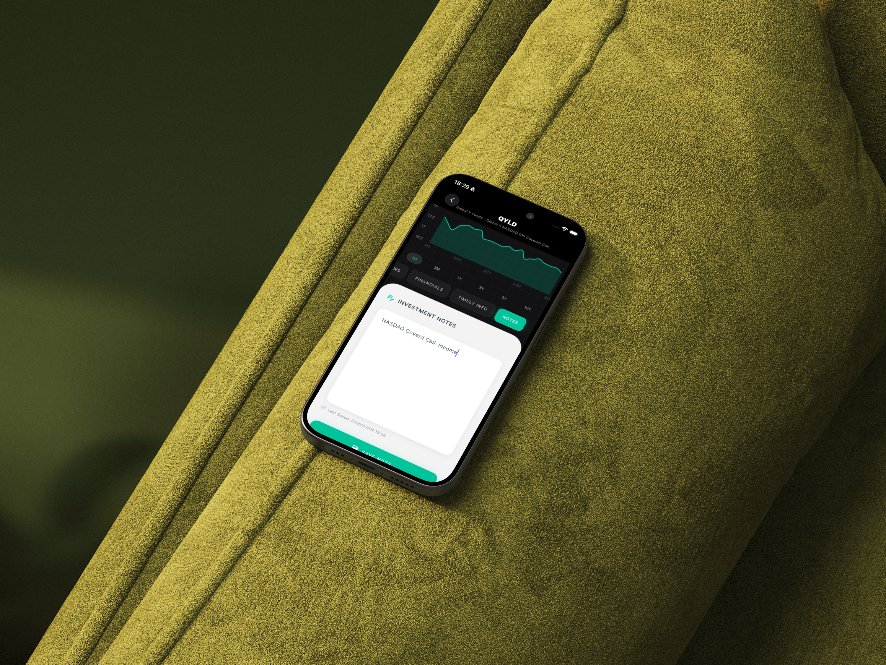 Smart investment notes feature — document your thesis per asset